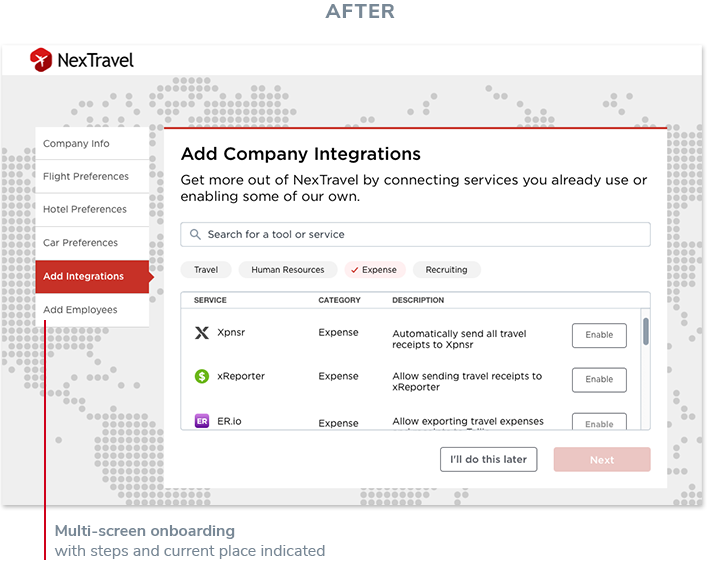 Travel Manager onboarding after
